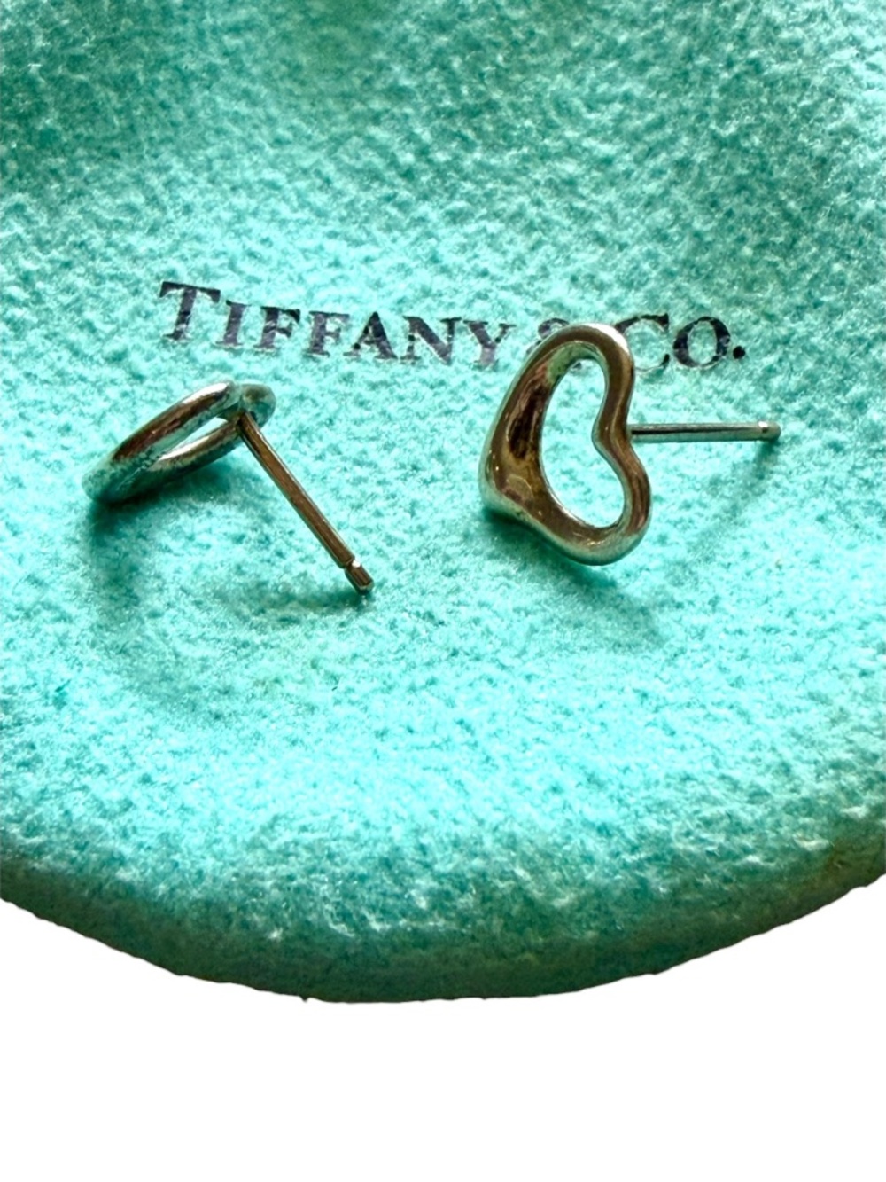 Tiffany & Co Elsa Peretti Open Heart Sterling Silver Stud Earrings Vintage - Picture 5 of 7